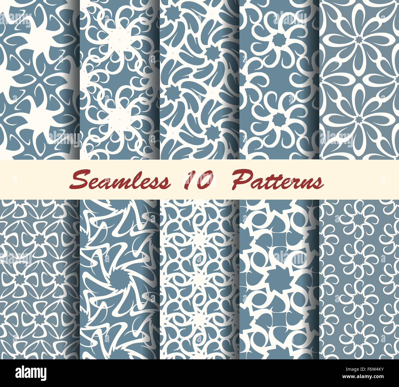 Set of abstract seamless patterns. Ten effortless floral textures for your design. Stock Vector