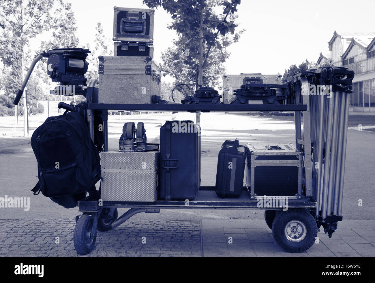 Flight cases camera tripod and cinema equipment transport Stock Photo