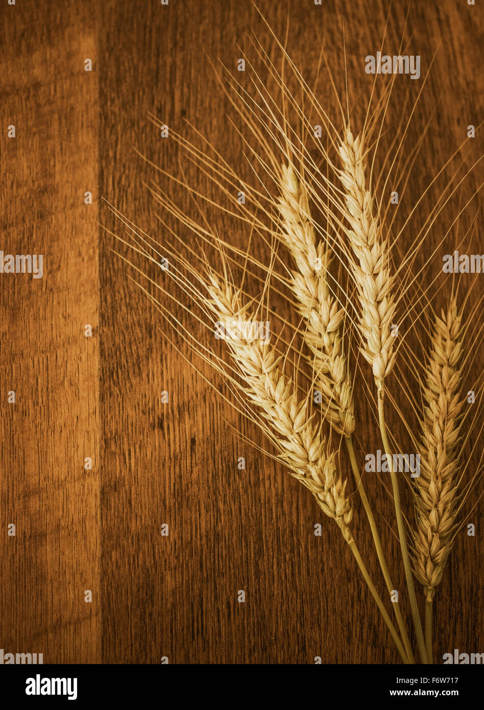 Wheat grain on the wood Stock Photo