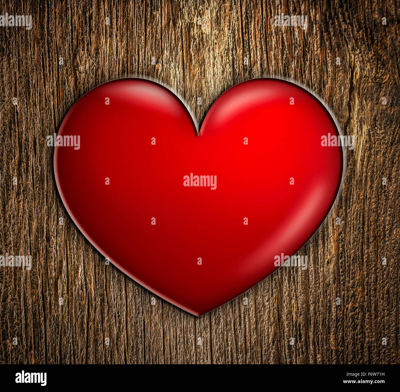 red heart on wood Stock Photo