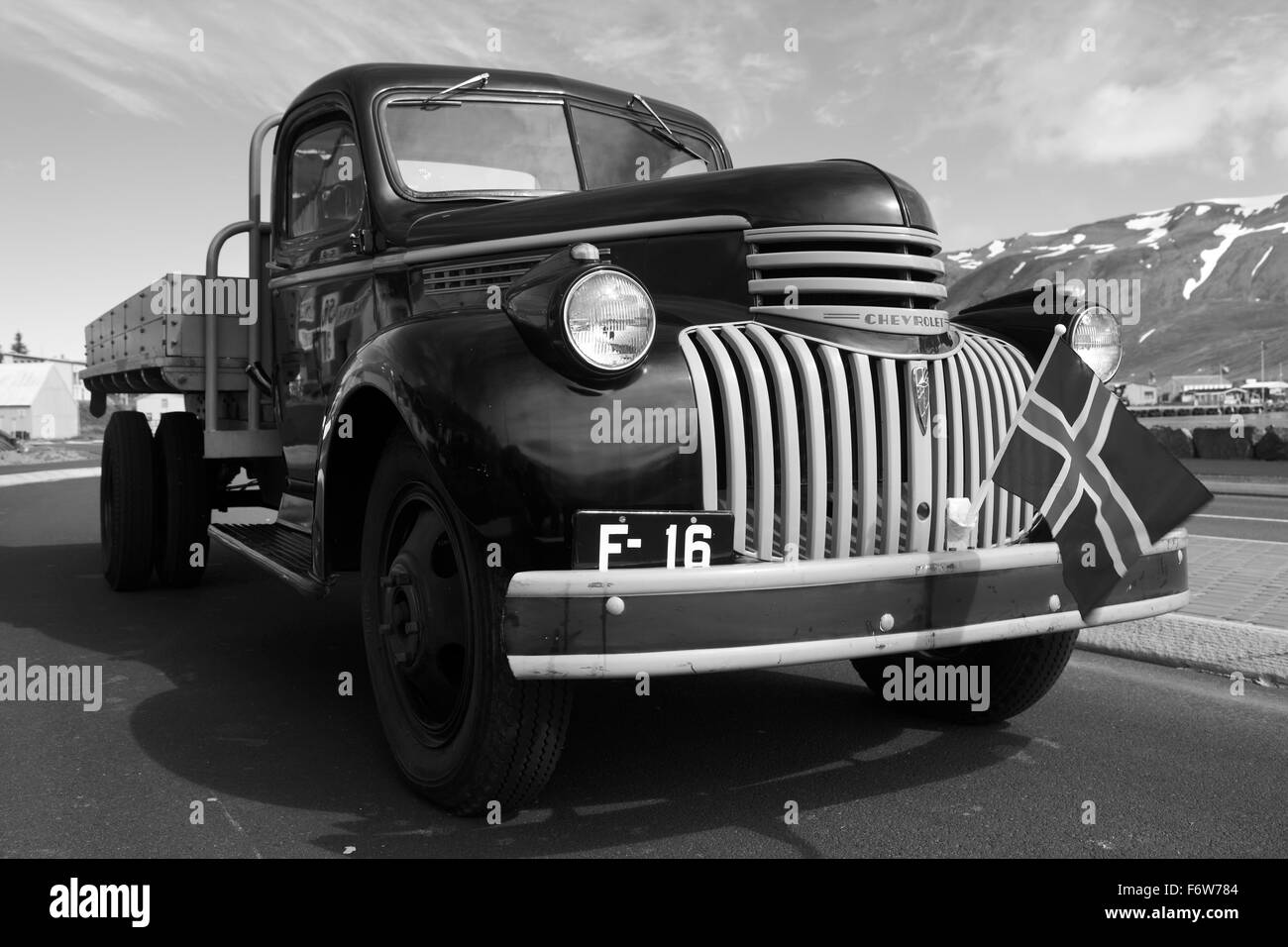 Old Chevrolet Pick-up truck black and white Stock Photo