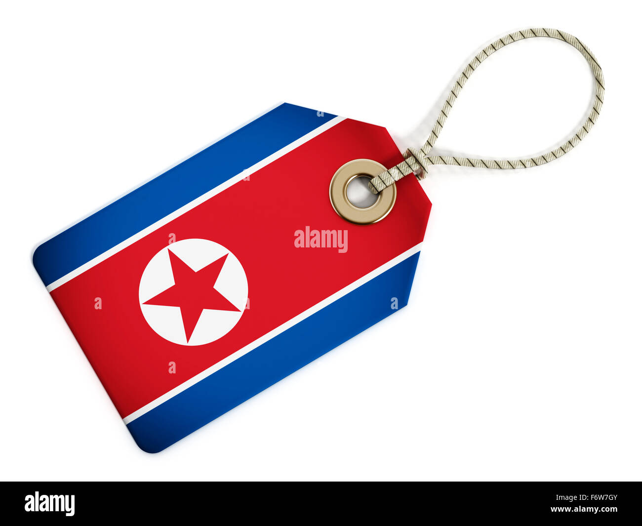 North Korea flag on isolated tag. Stock Photo