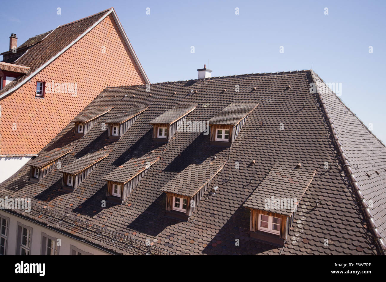Meersburg attic windows Stock Photo