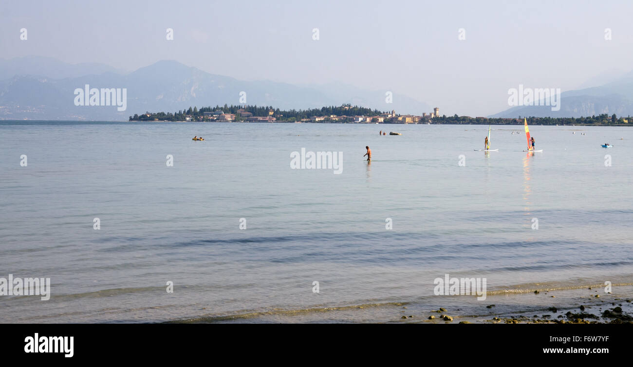 Sirmione viewed across Lake Garda Stock Photo