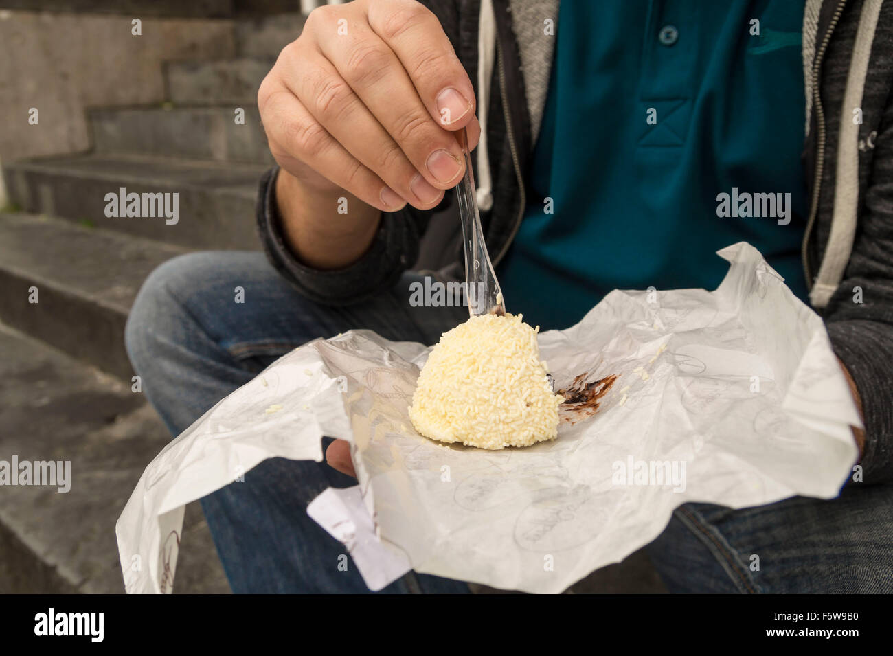 Eating delicious ice cream in Naples ,Italy Stock Photo Alamy