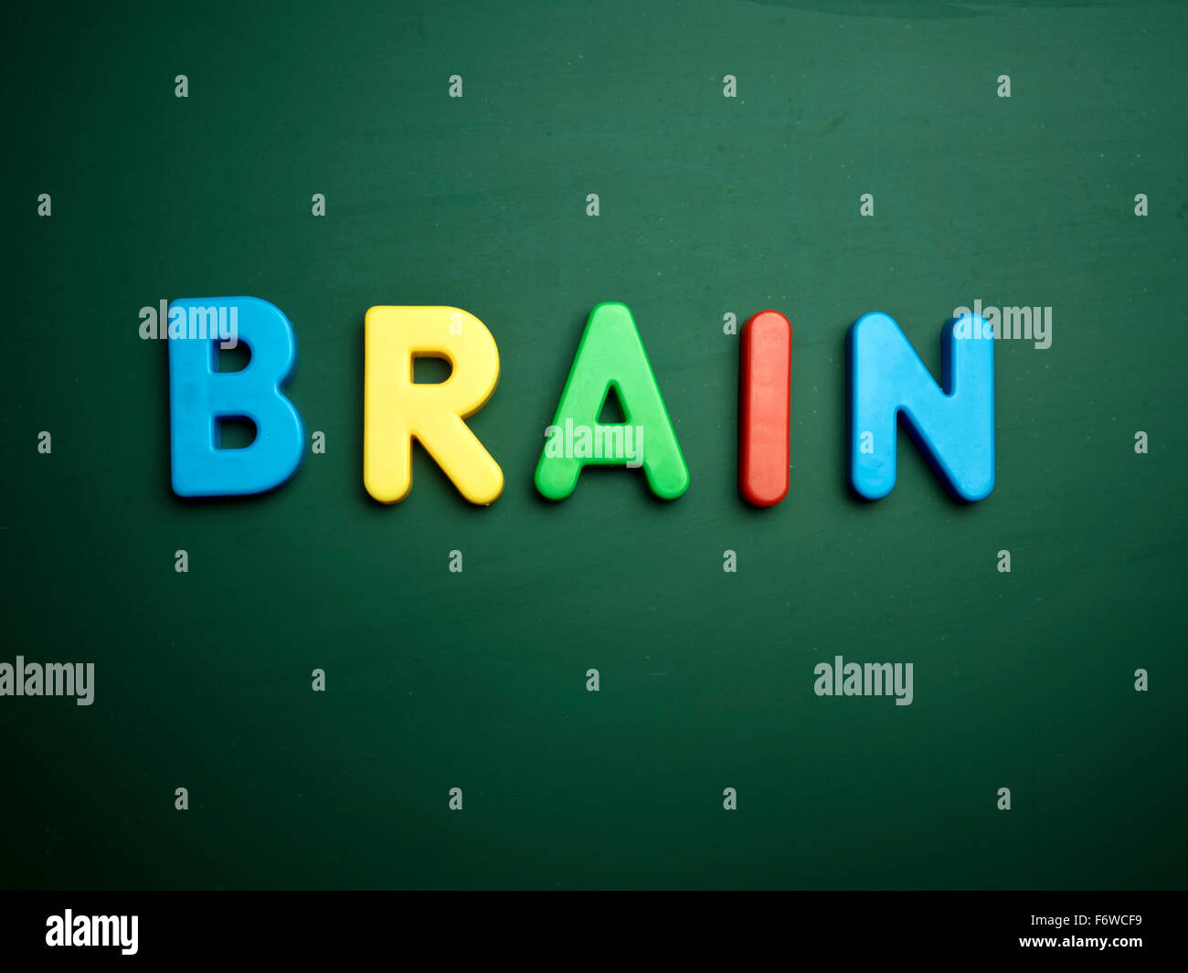 brain concept in colorful letters isolated on blank blackboard Stock Photo
