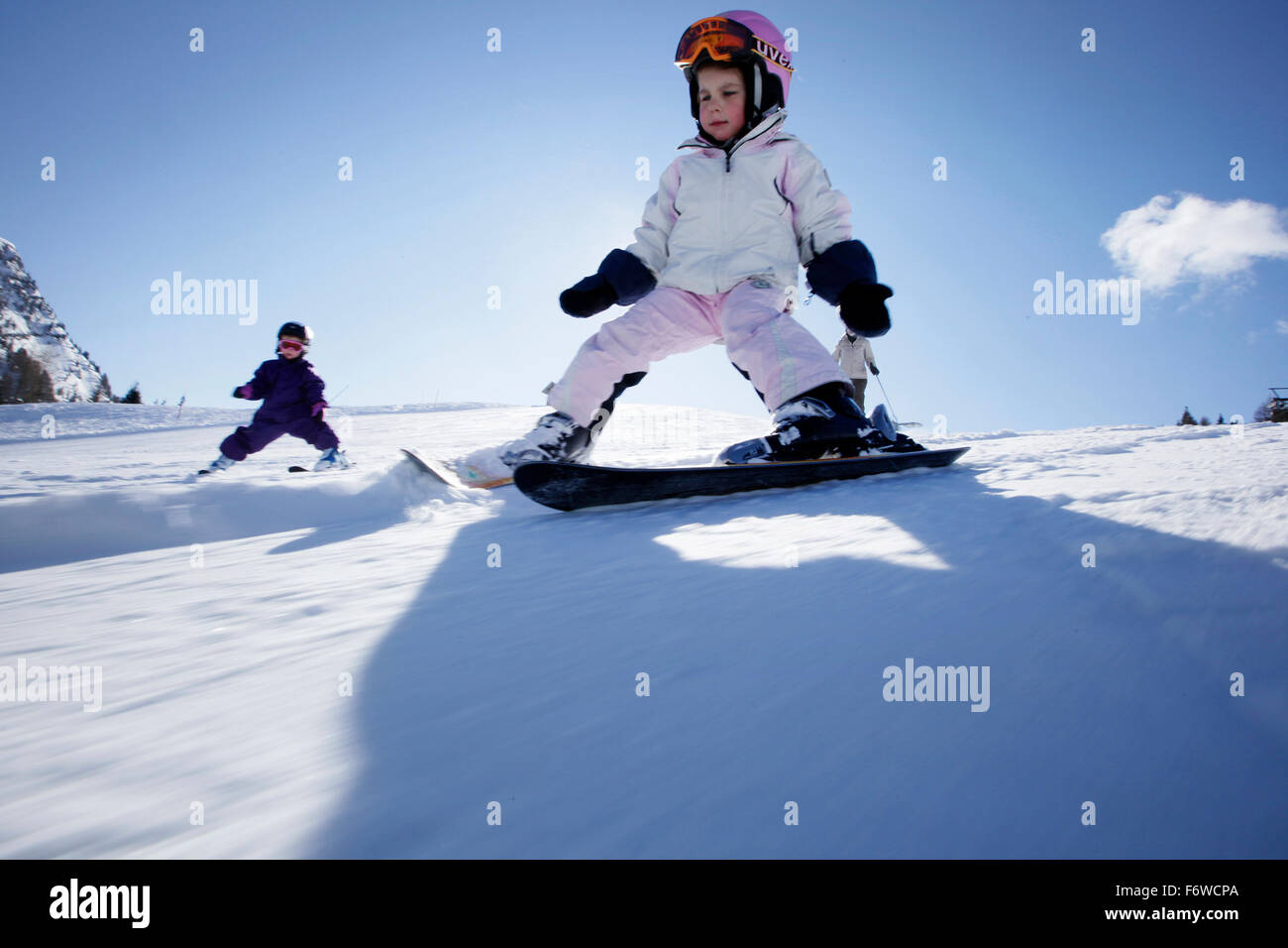 Girl  4 years  downhill skiing, Hermagor, Carinthia, Austria Stock Photo