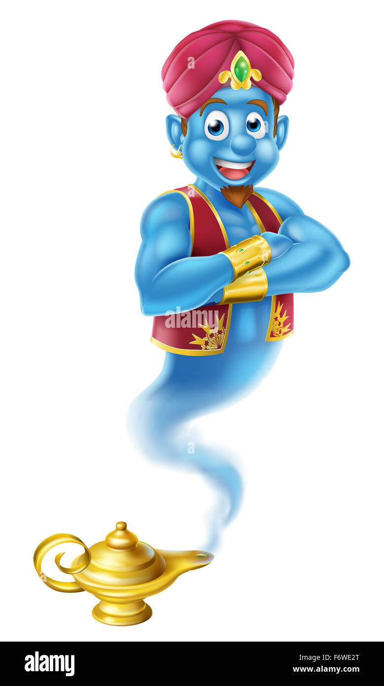 A Cartoon Genie like in the story of Aladdin coming out of a magic lamp  Stock Photo - Alamy