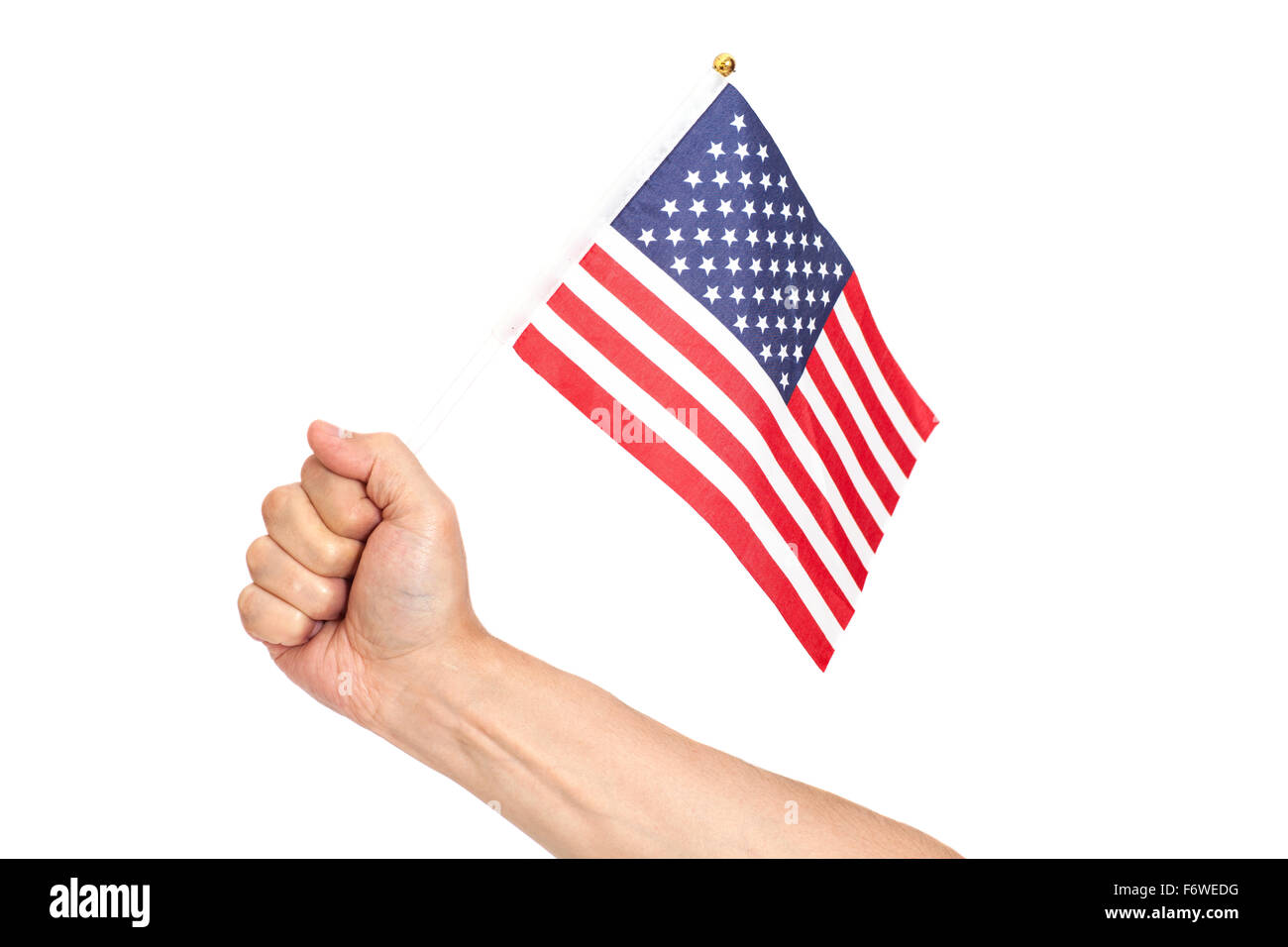 Hand holding American flag isolated on white background Stock Photo - Alamy