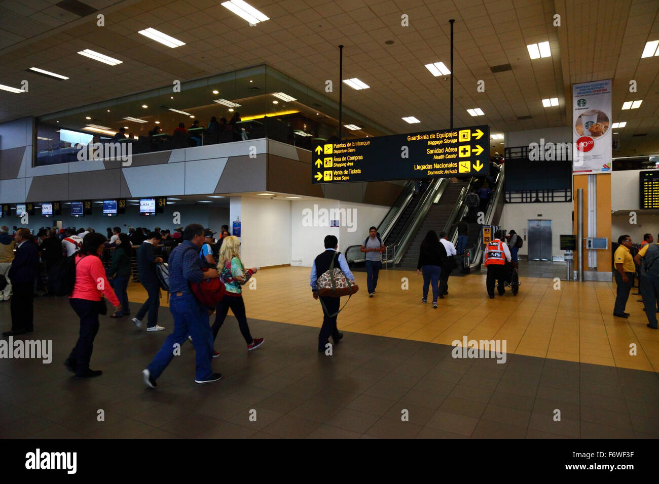Access to departure gates from check in area at Jorge Chávez International Airport, Callao, Lima, Peru Stock Photo