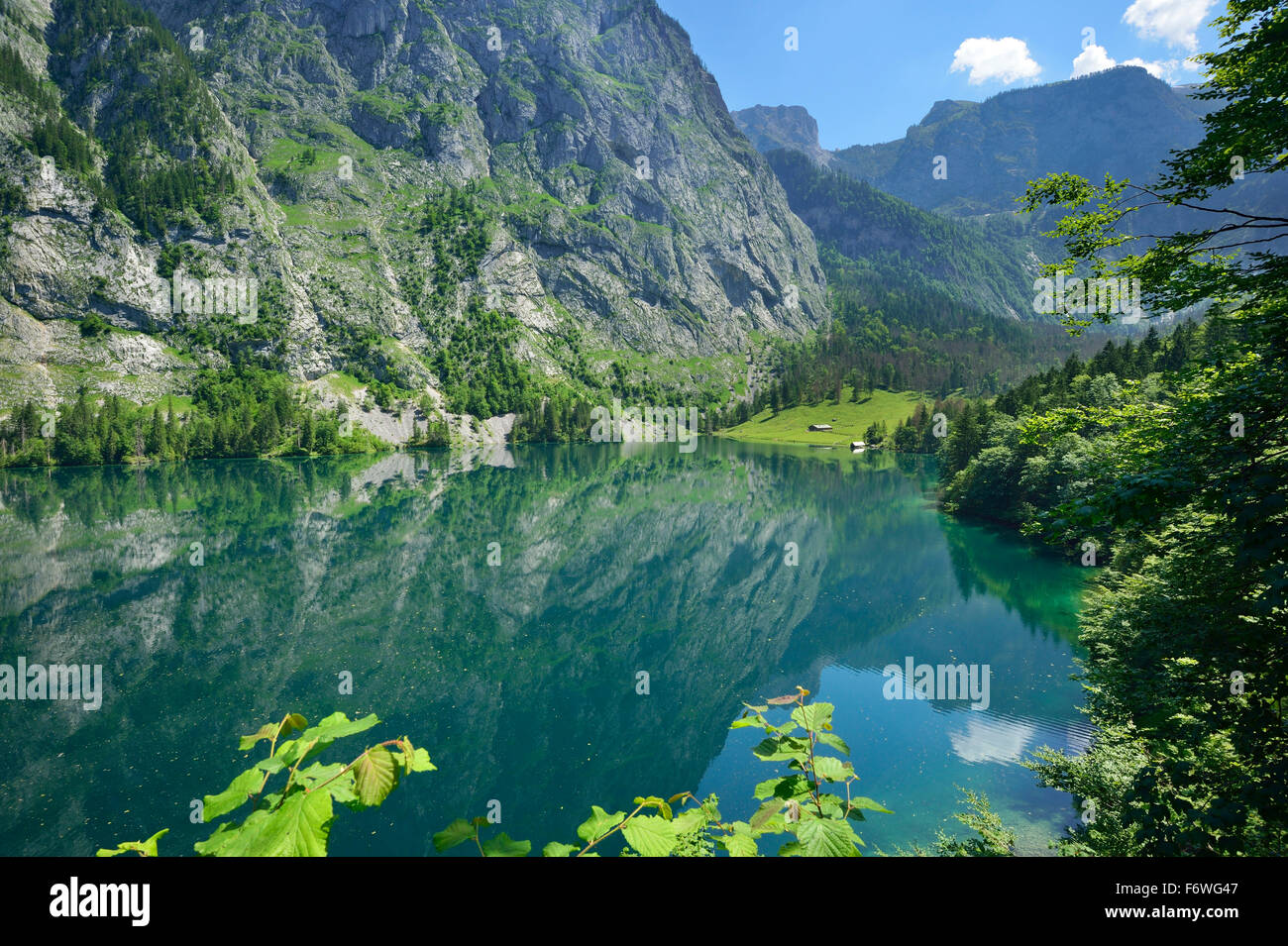 Lake Obersee, lake Koenigssee, Berchtesgaden range, National Park ...