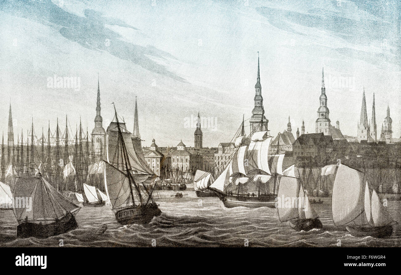 Sailing ships at the Hamburg harbor, 19th century, Hamburg, Germany