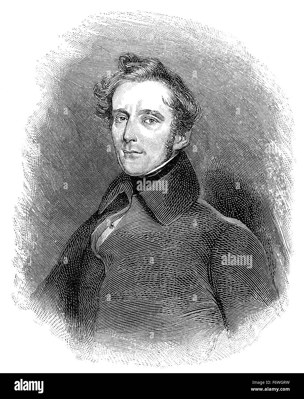 Alphonse Marie Louis Prat de Lamartine, 1790 - 1869, a French poet, writer and politician, Stock Photo