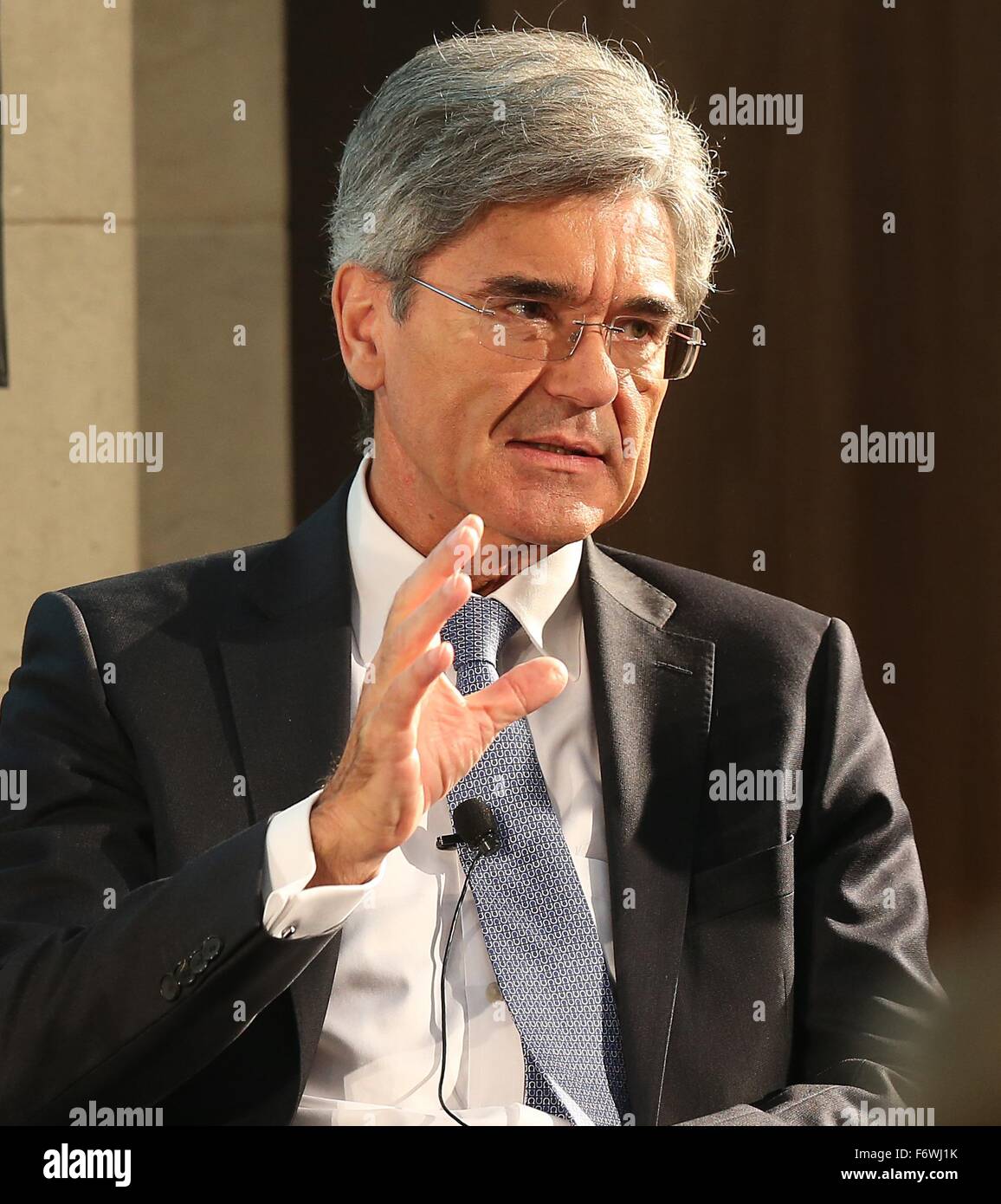 CEO of Siemens AG Joe Kaeser speaks during the 'Tag der Teilhabe' (lit. Day of participation) to encourage the participation of employees and managerial staff in companies. Photo: Wolfgang Kumm/dpa Stock Photo