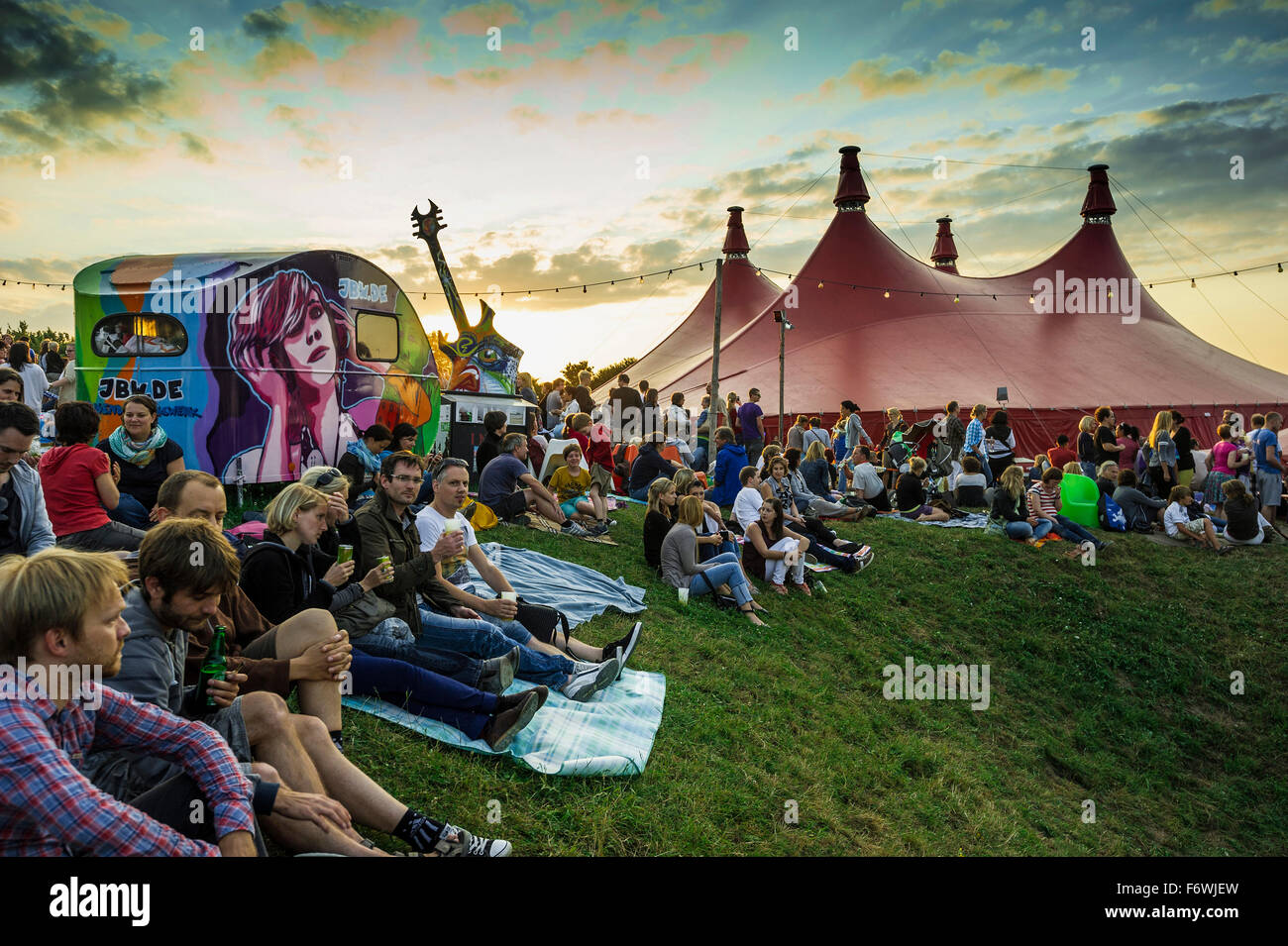 Sunset and people at the ZMF, Zeltmusikfestival 2013, Freiburg im Breisgau,  Black Forest, Baden-Wrtemberg, Germany Stock Photo - Alamy