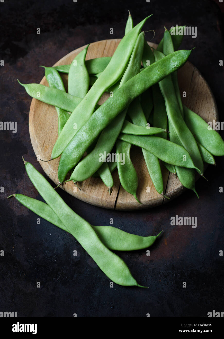 Flat Green Beans on a dark Background Stock Photo - Alamy