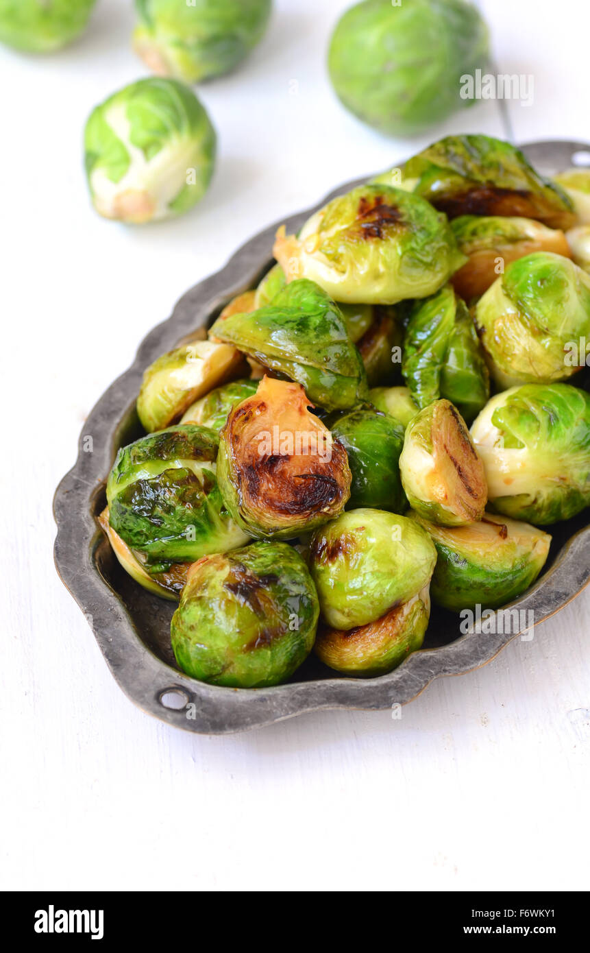 Roasted Brussel Sprouts with honey and balsamic vinegar Stock Photo
