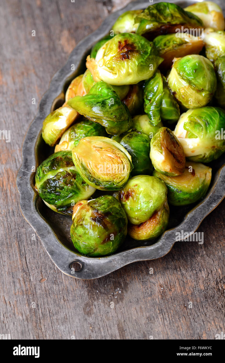 Roasted Brussel Sprouts with honey and balsamic vinegar Stock Photo
