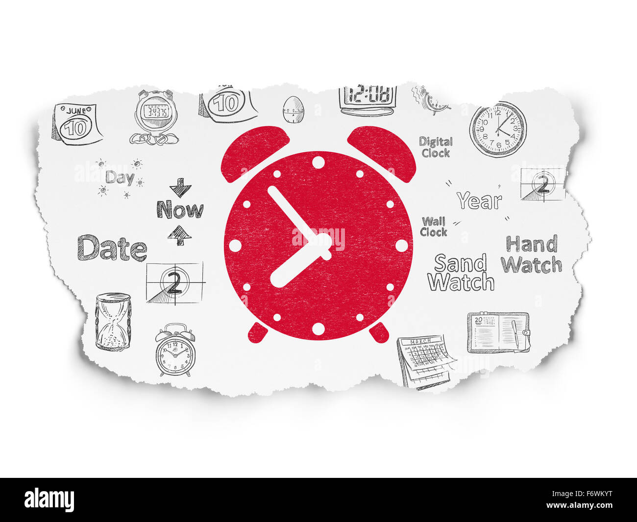 Timeline concept Alarm Clock on Torn Paper background Stock Photo Alamy