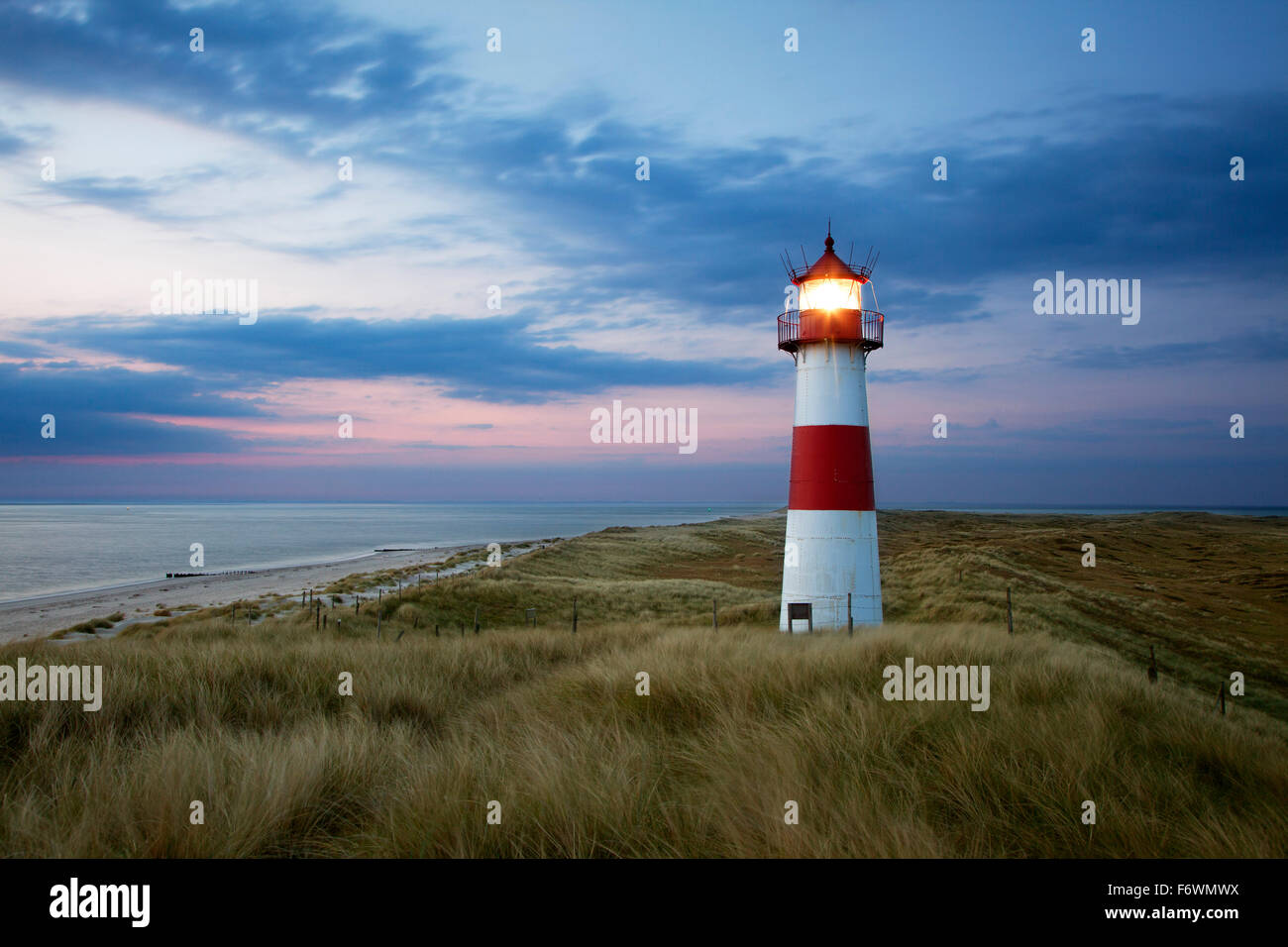 List Ost lighthouse, Ellenbogen peninsula, Sylt island, North Sea, North Friesland, Schleswig-Holstein, Germany Stock Photo