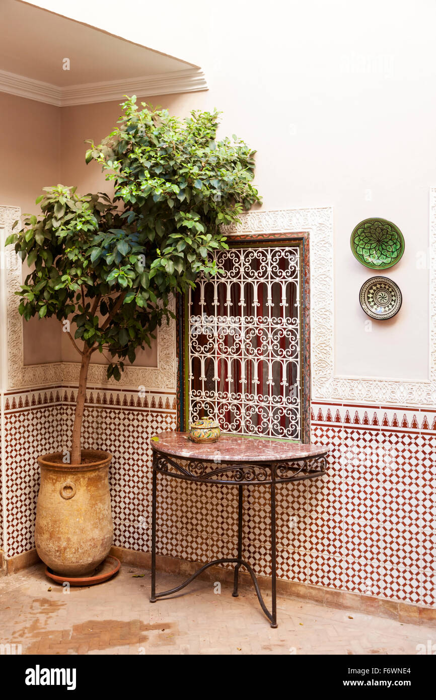 Patio of Riad at Marrakesh, Morocco Stock Photo