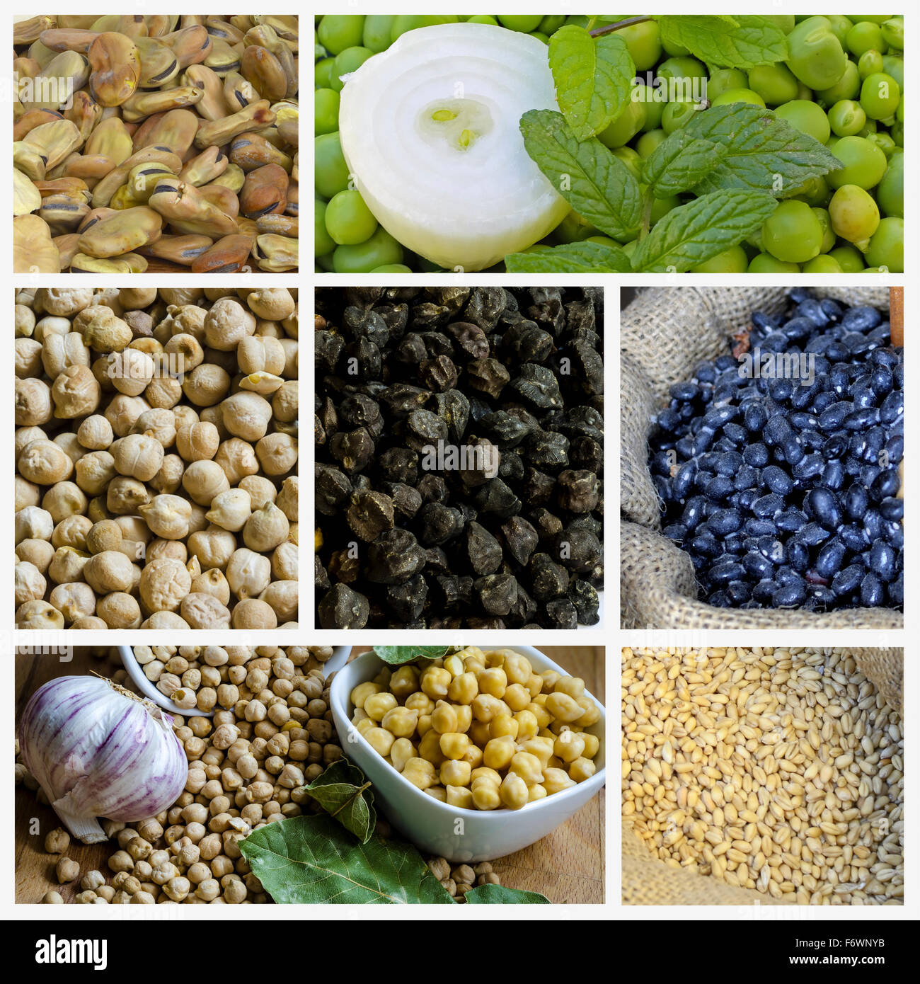 Fresh cut green peas with mint sprigs and half an onion and dried fava beans Stock Photo Alamy