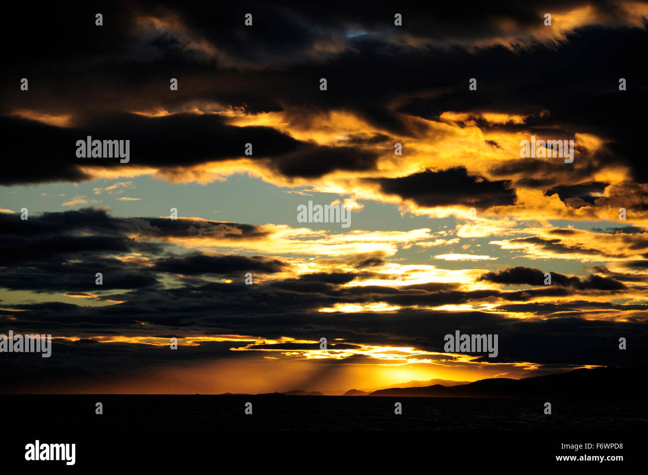 Sunrise, Beagle Channel, Tierra del Fuego, Chile Stock Photo