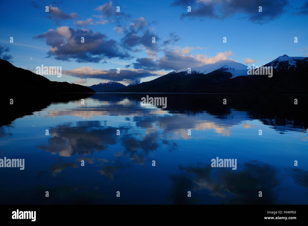 Caleta Escandallo in the evening, Martinez fjord, Tierra del Fuego, Chile Stock Photo