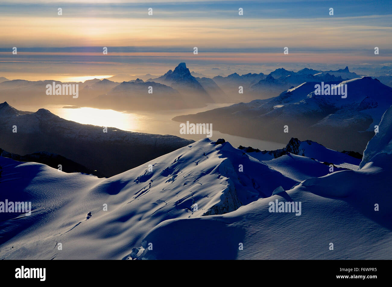 View from Monte Sarmiento to Monte Buckland, Cordillera Darwin, Tierra del Fuego, Chile Stock Photo