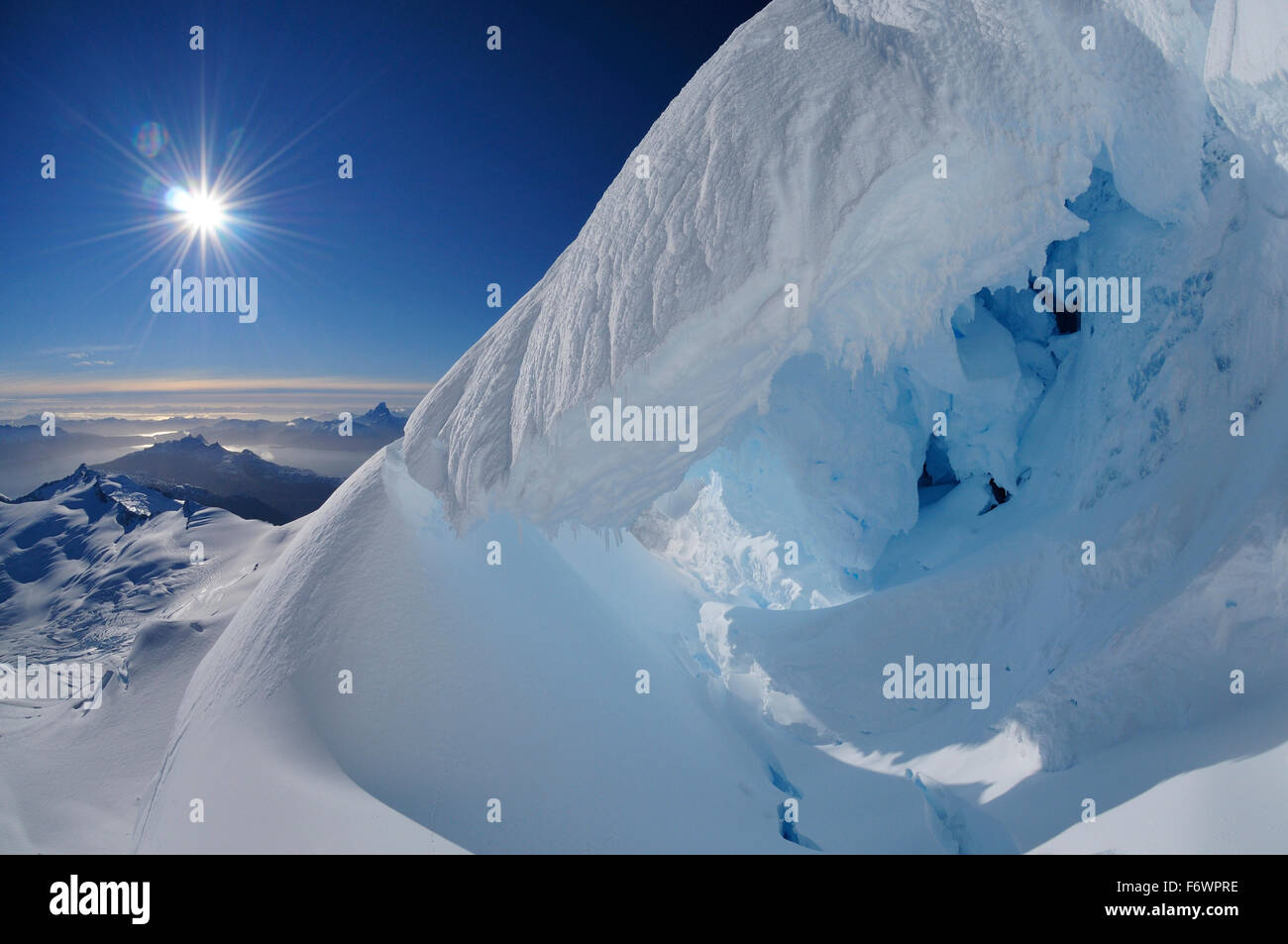 Ice formations, bergschrund of the north face of Monte Sarmiento, Cordillera  Darwin, Tierra del Fuego, Chile Stock Photo - Alamy