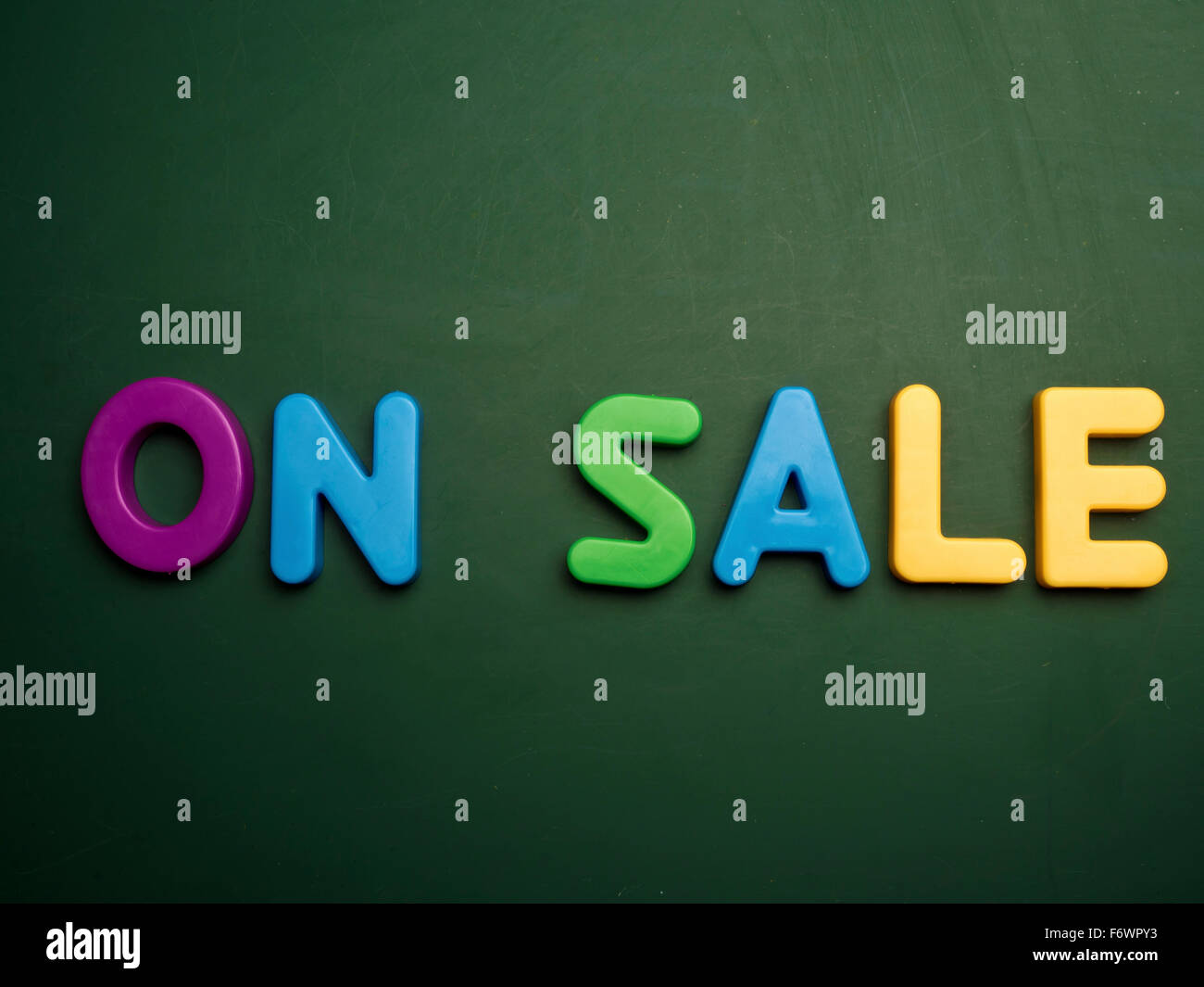on sale concept in colorful letters isolated on blank blackboard Stock Photo