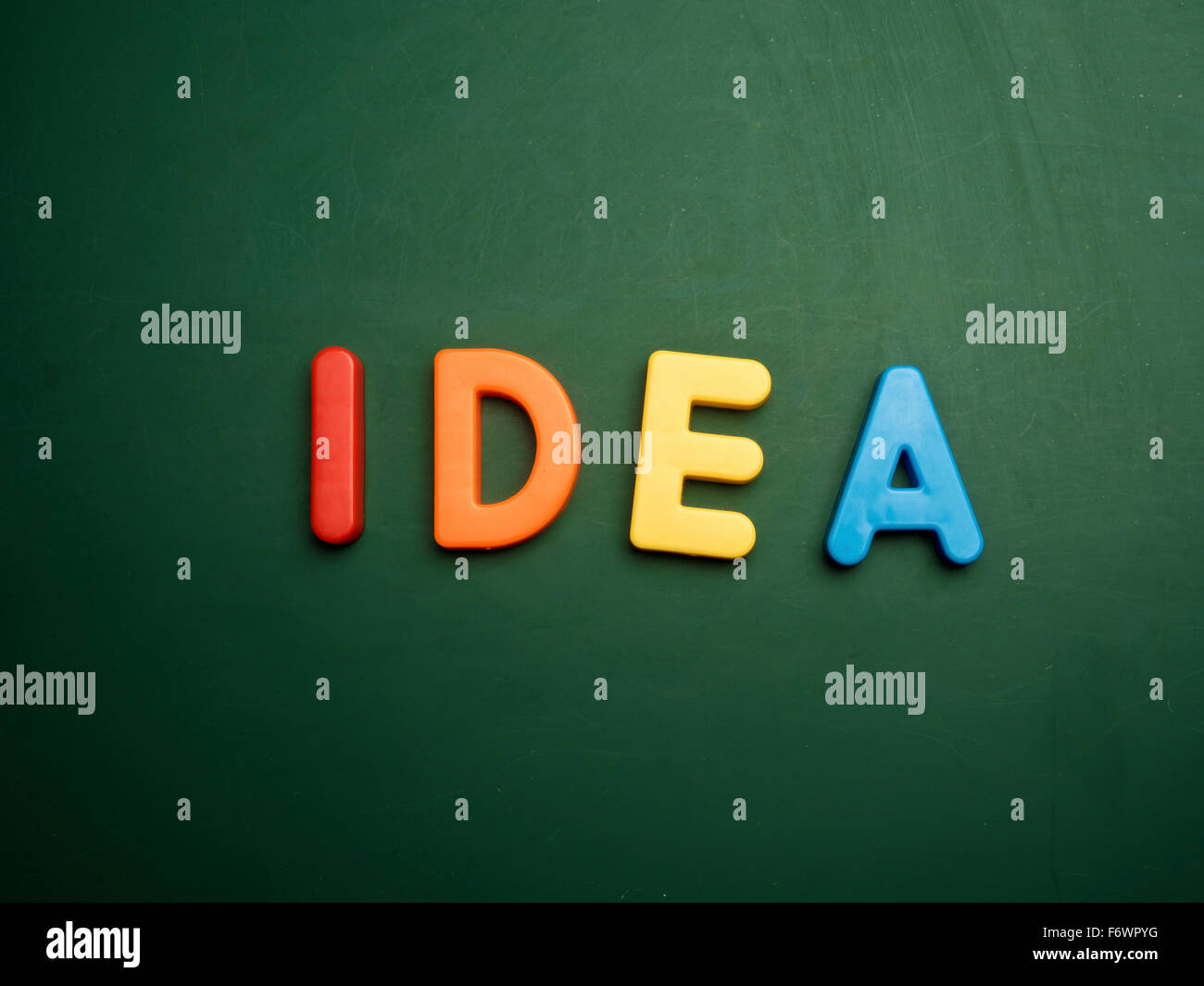 idea concept in colorful letters isolated on blank blackboard Stock Photo