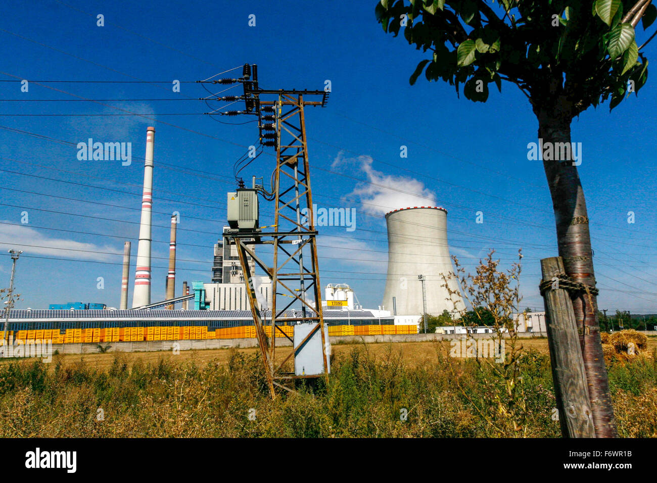 Thermal coal power plant, Melnik, Central Bohemia, Czech Republic enviroment Stock Photo