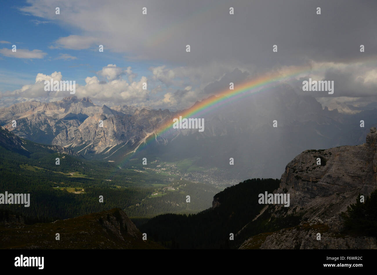 Rainbow, Cortina d Ampezzo, Dolomites, Veneto, Italy Stock Photo