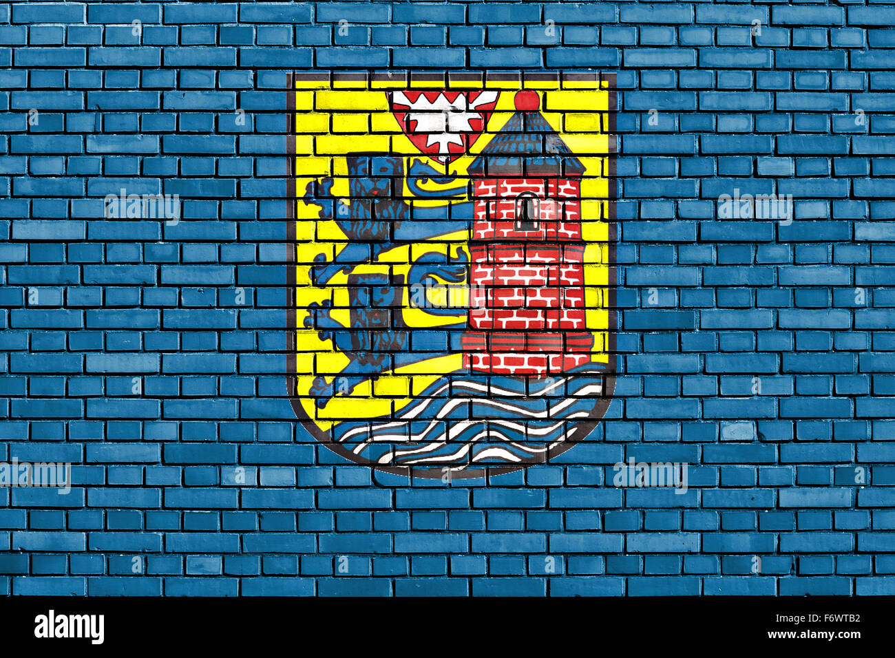 flag of Flensburg painted on brick wall Stock Photo