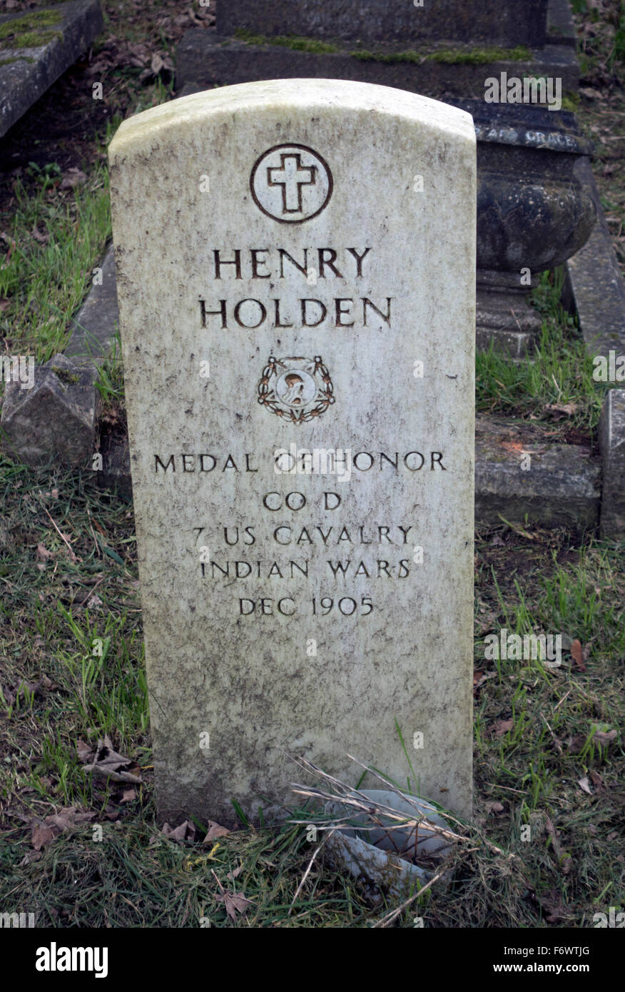 Henry Holden's gravestone in Brighton, England. He was awarded the US Medal of Honor for bravery at the Battle of Little Bighorn Stock Photo