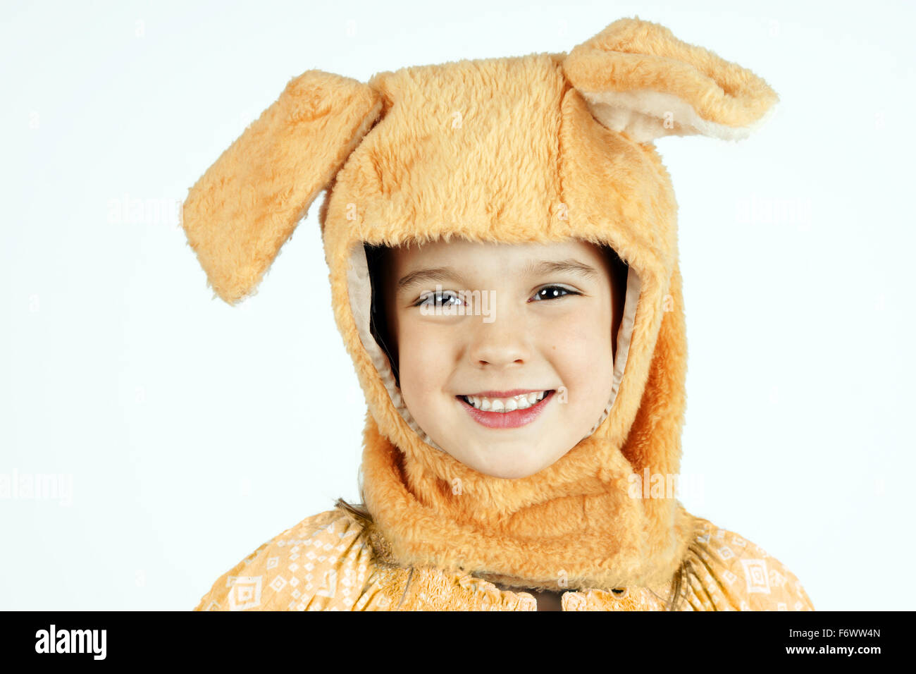 Cute little girl in dog hat costume ,Halloween concept Stock Photo