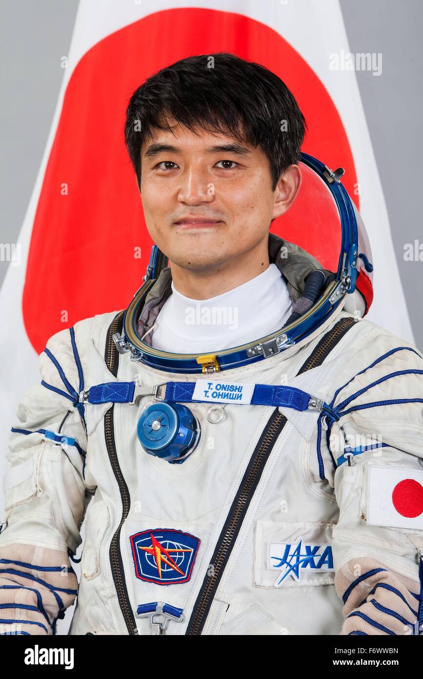Japan Aerospace Exploration Agency astronaut and Expedition 48/49 Flight Engineer and backup Expedition 46/47 crew member Takuya Onishi official portrait wearing the Russian Sokol space suit August 4, 2015 in Star City, Russia. Stock Photo