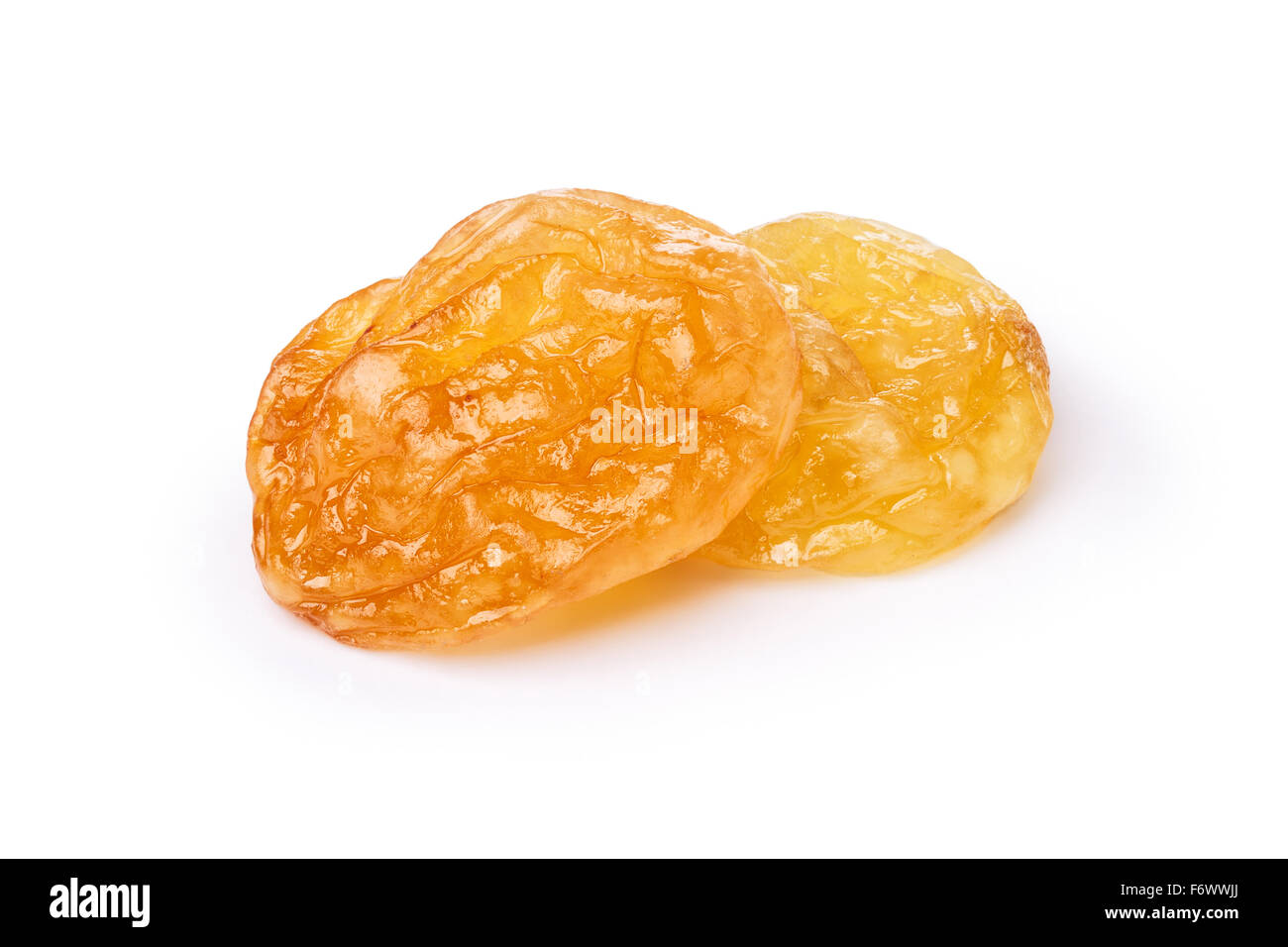 Golden natural seedless raisins from California. Dried treated grapes
