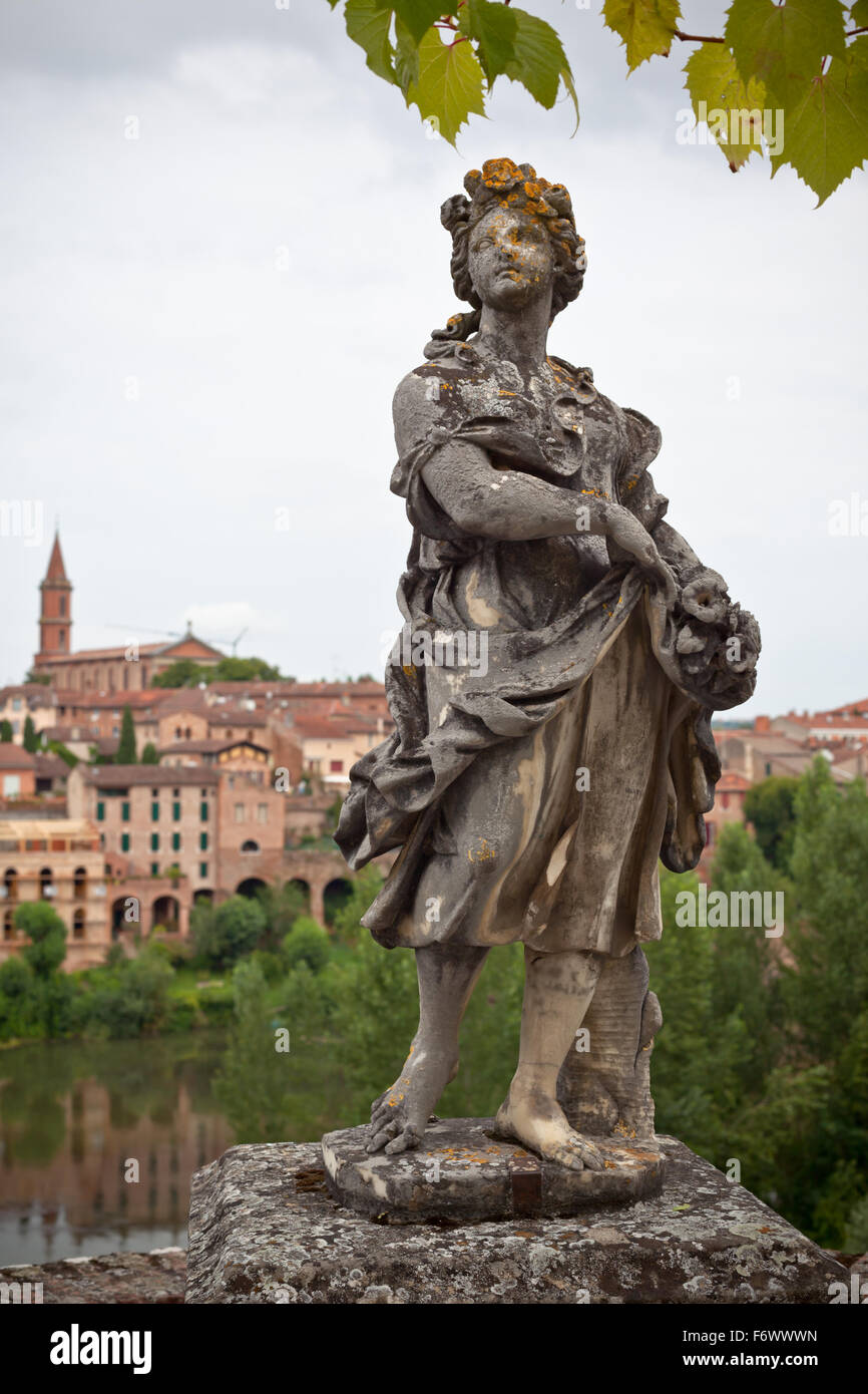 Ancient Statue in the Palais de la Berbie Gardens Alley at Albi, Tarn, France Stock Photo