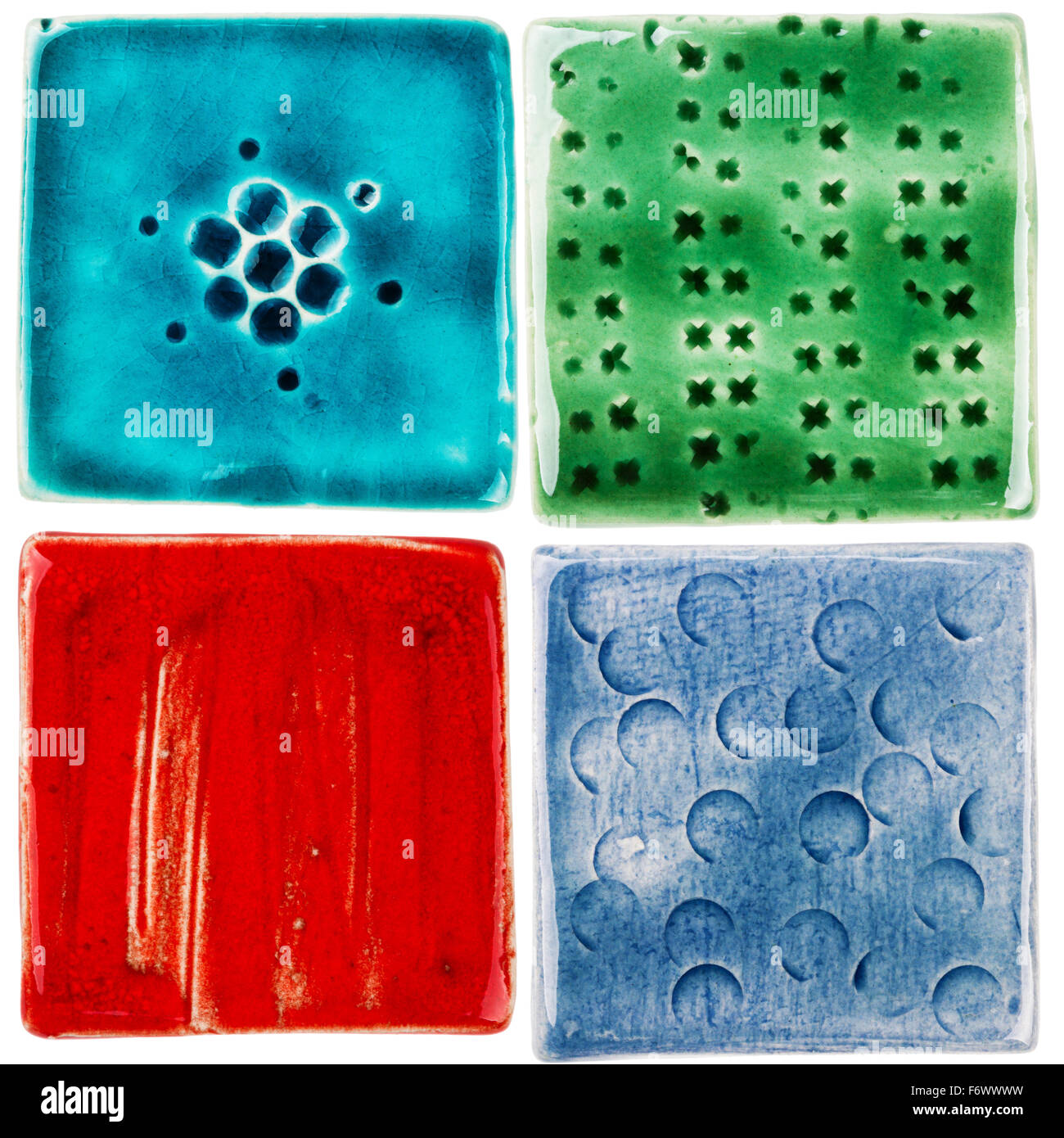 Handmade glazed ceramic tiles isolated on white Stock Photo Alamy
