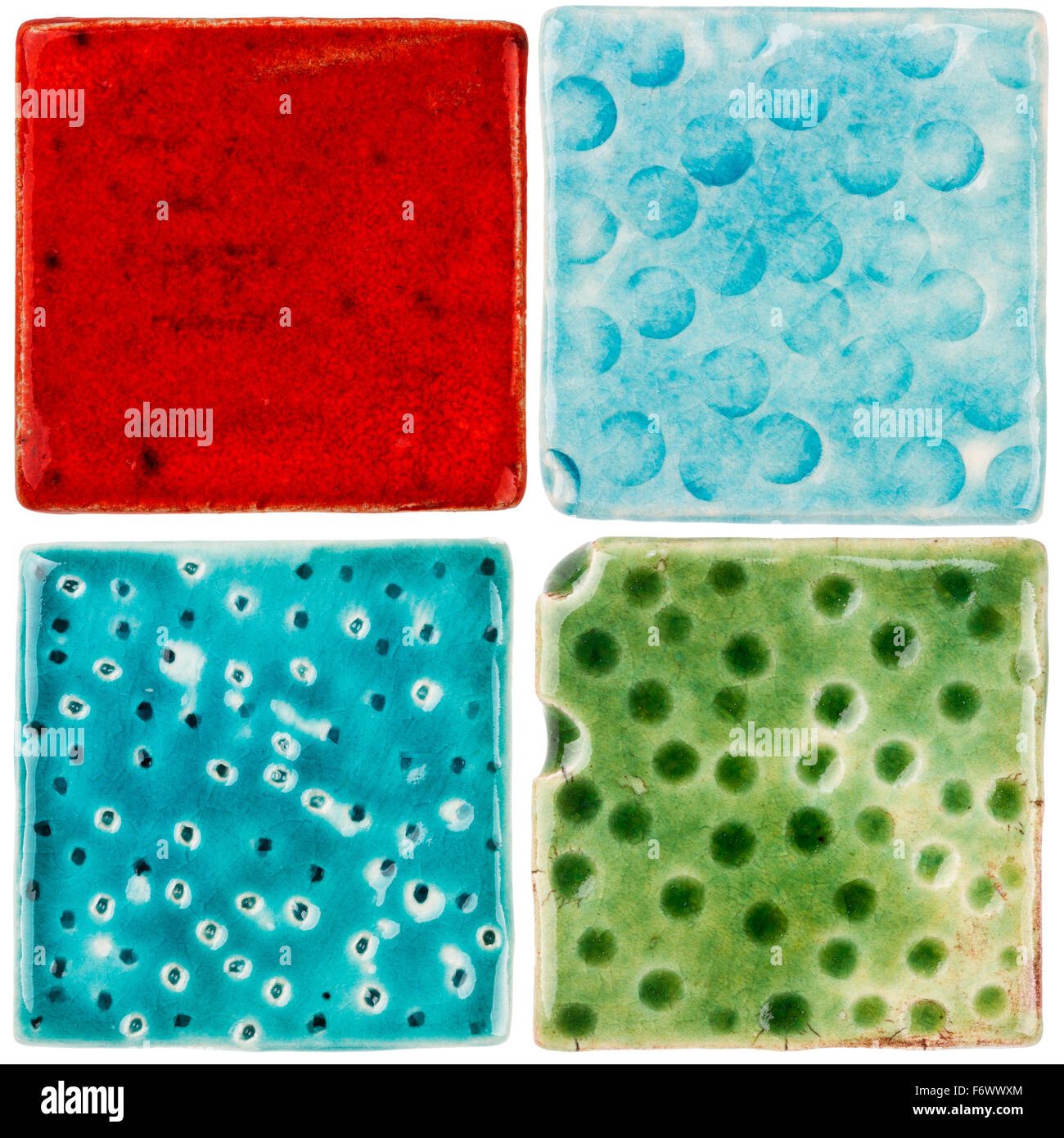 Handmade glazed ceramic tiles isolated on white Stock Photo Alamy