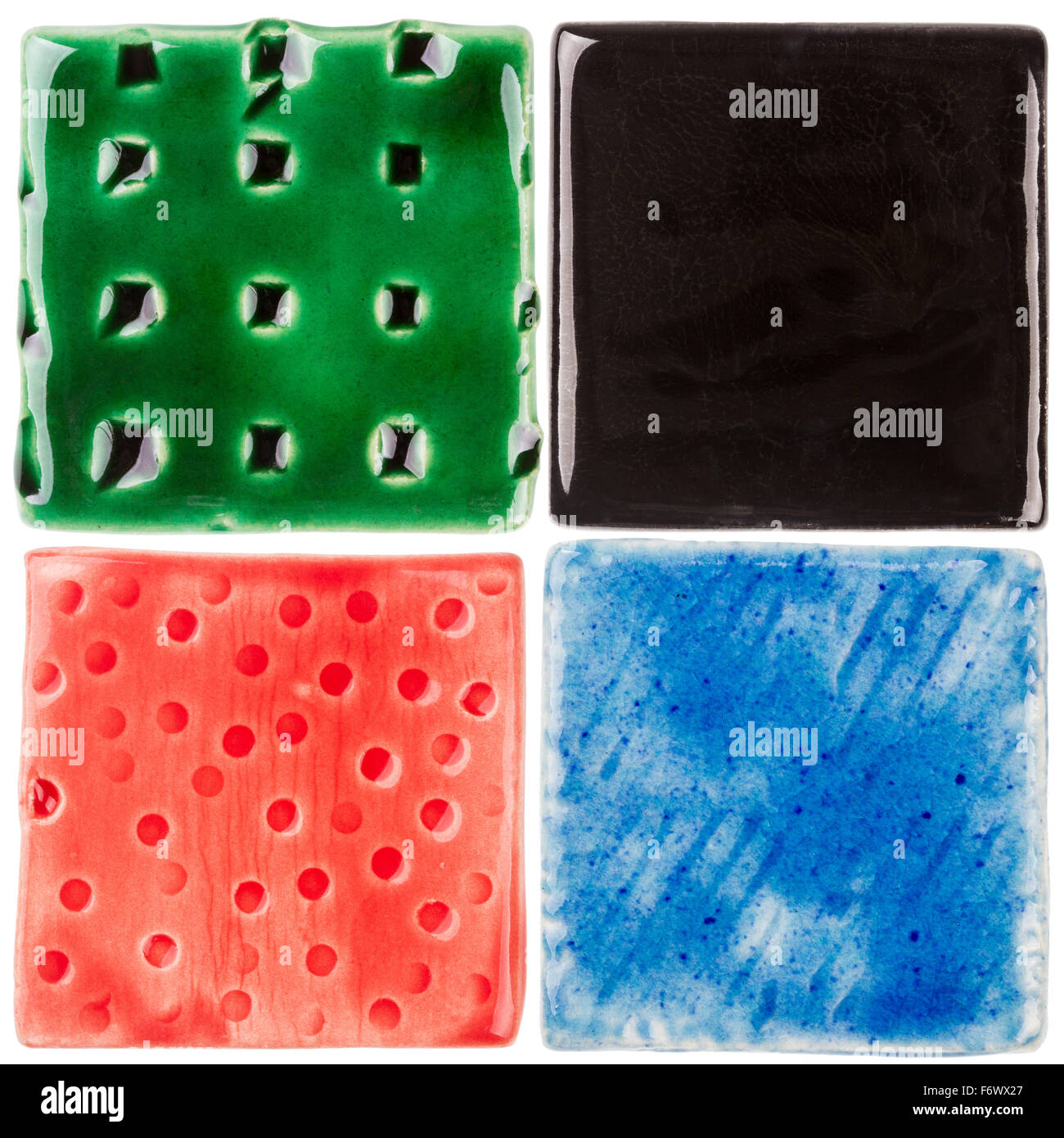 Handmade glazed ceramic tiles isolated on white Stock Photo Alamy