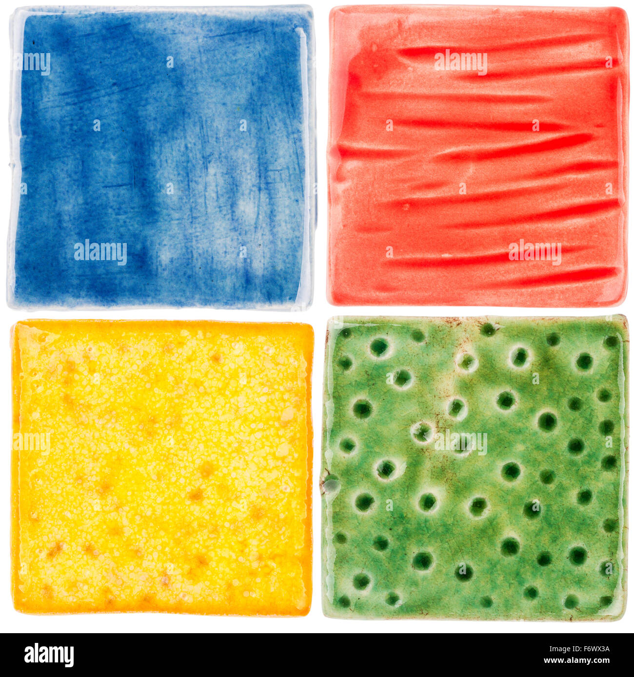 Handmade glazed ceramic tiles isolated on white Stock Photo Alamy