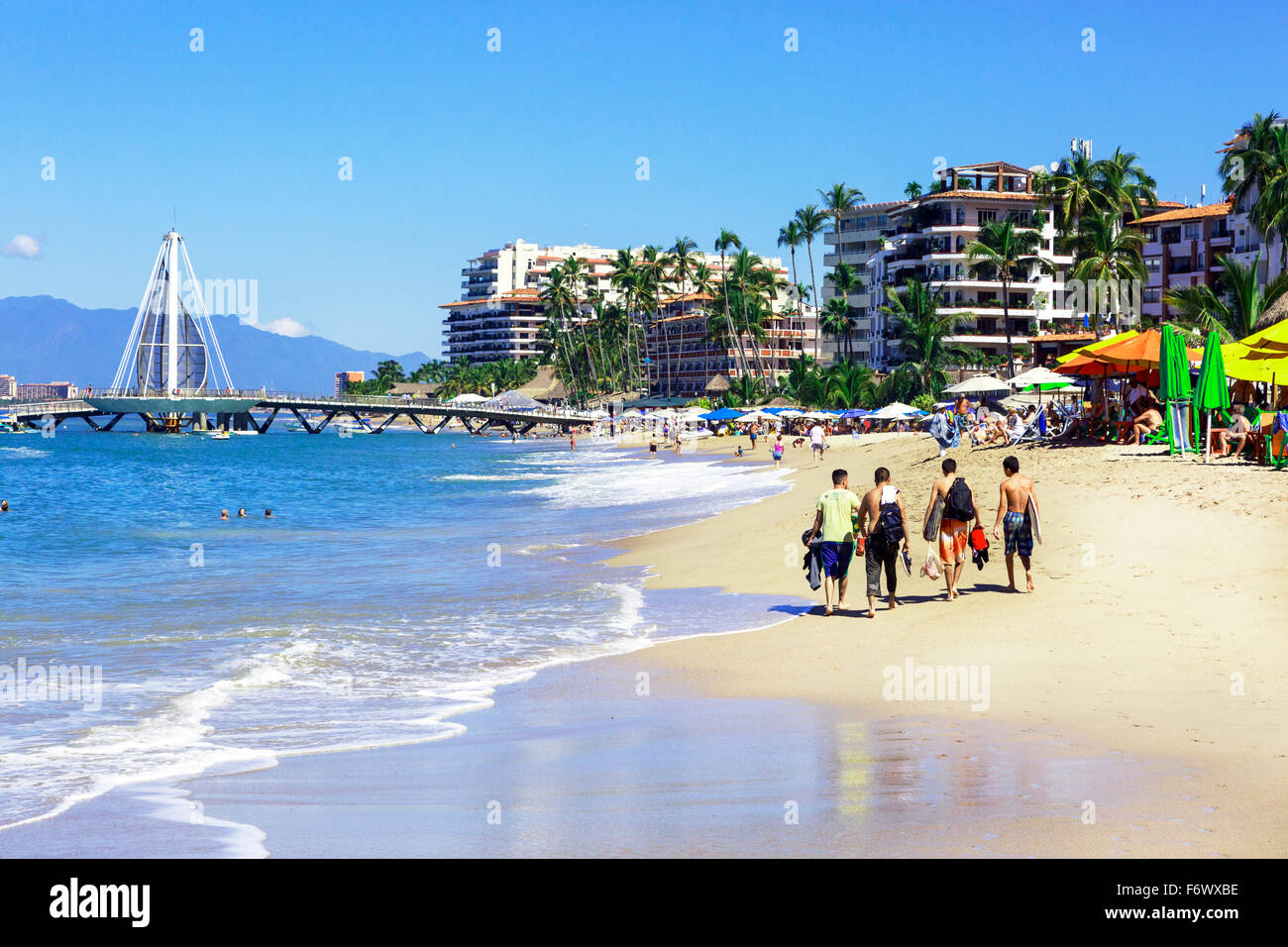Beach At Zona Romantica Old Town Of Puerto Vallarta Mexico With The Los Muertos Pier In The Background Stock Photo Alamy