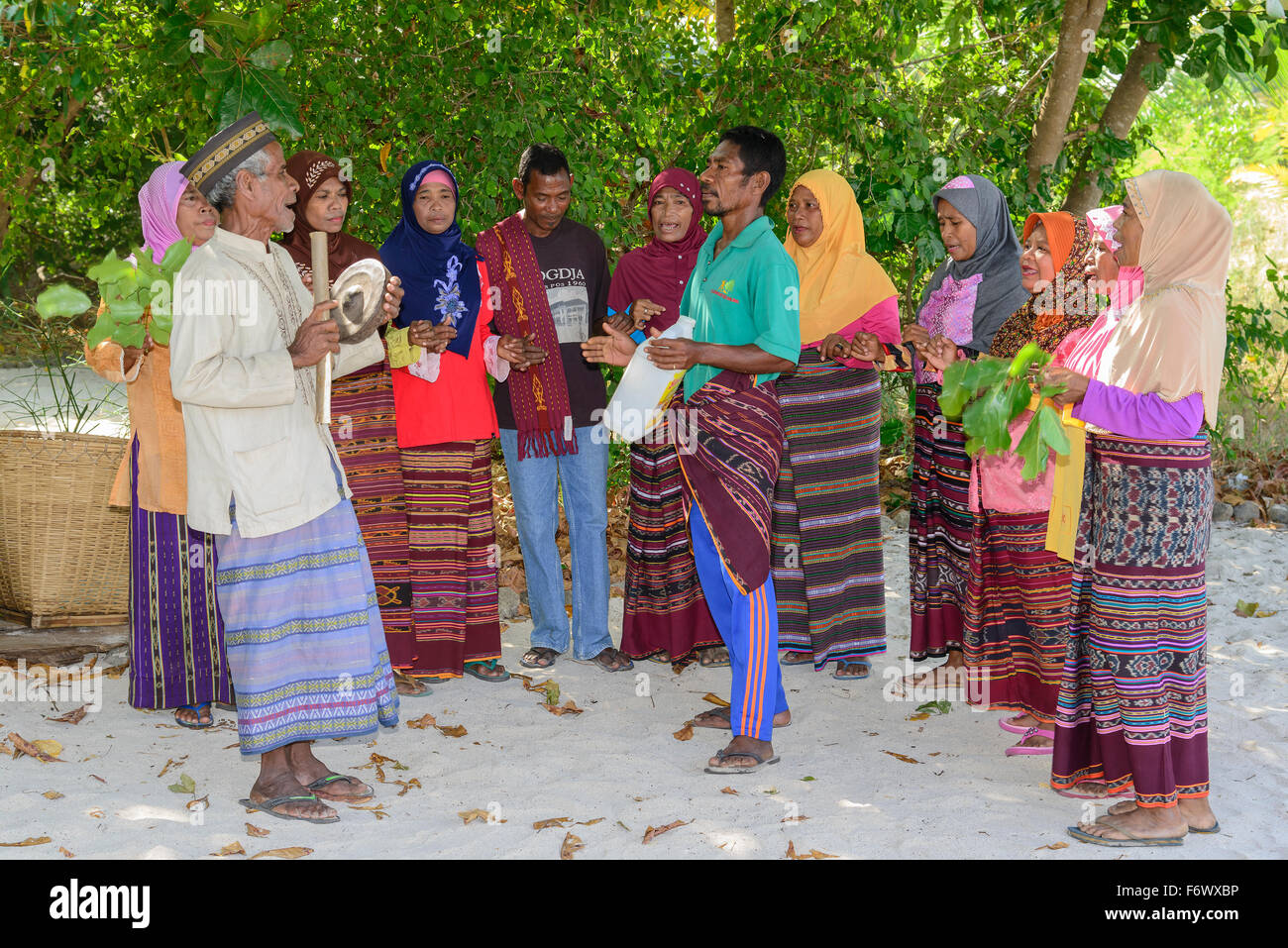 Local People doing traditional dance, Alor Archipelago, Indonesia, Sawu Sea, Pantarstrait, Indian Ocean Stock Photo