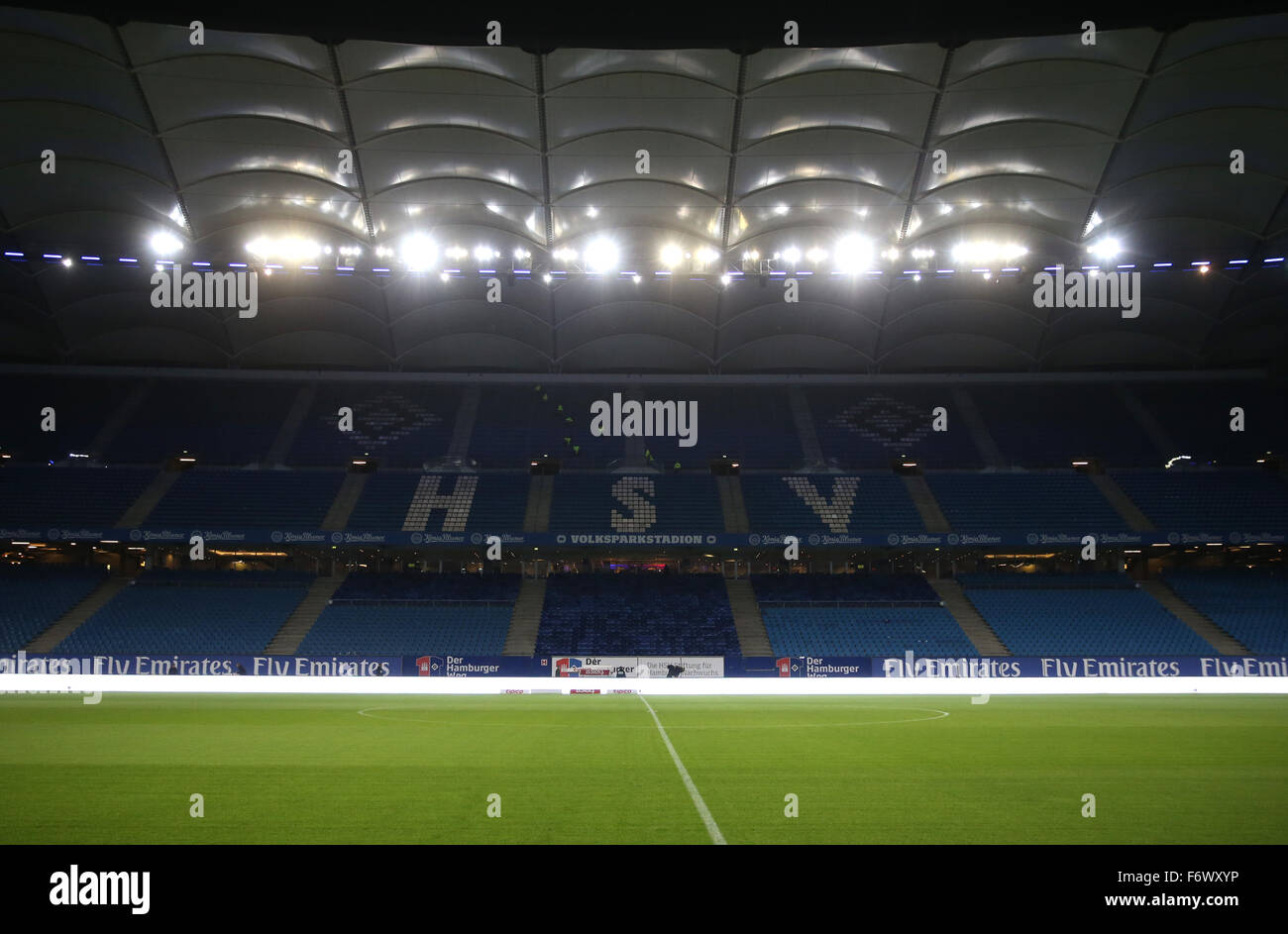 Hamburg, Germany. 20th Nov, 2015. Security personal search through the spectator seating Volksparkstadion in Hamburg, Germany, 20 November 2015. They are doing so in preparation for the German Bundesliga soccer match between Hamburger SV and Borussia Dortmund. Photo: CHRISTIAN CHARISIUS/DPA/Alamy Live News Stock Photo
