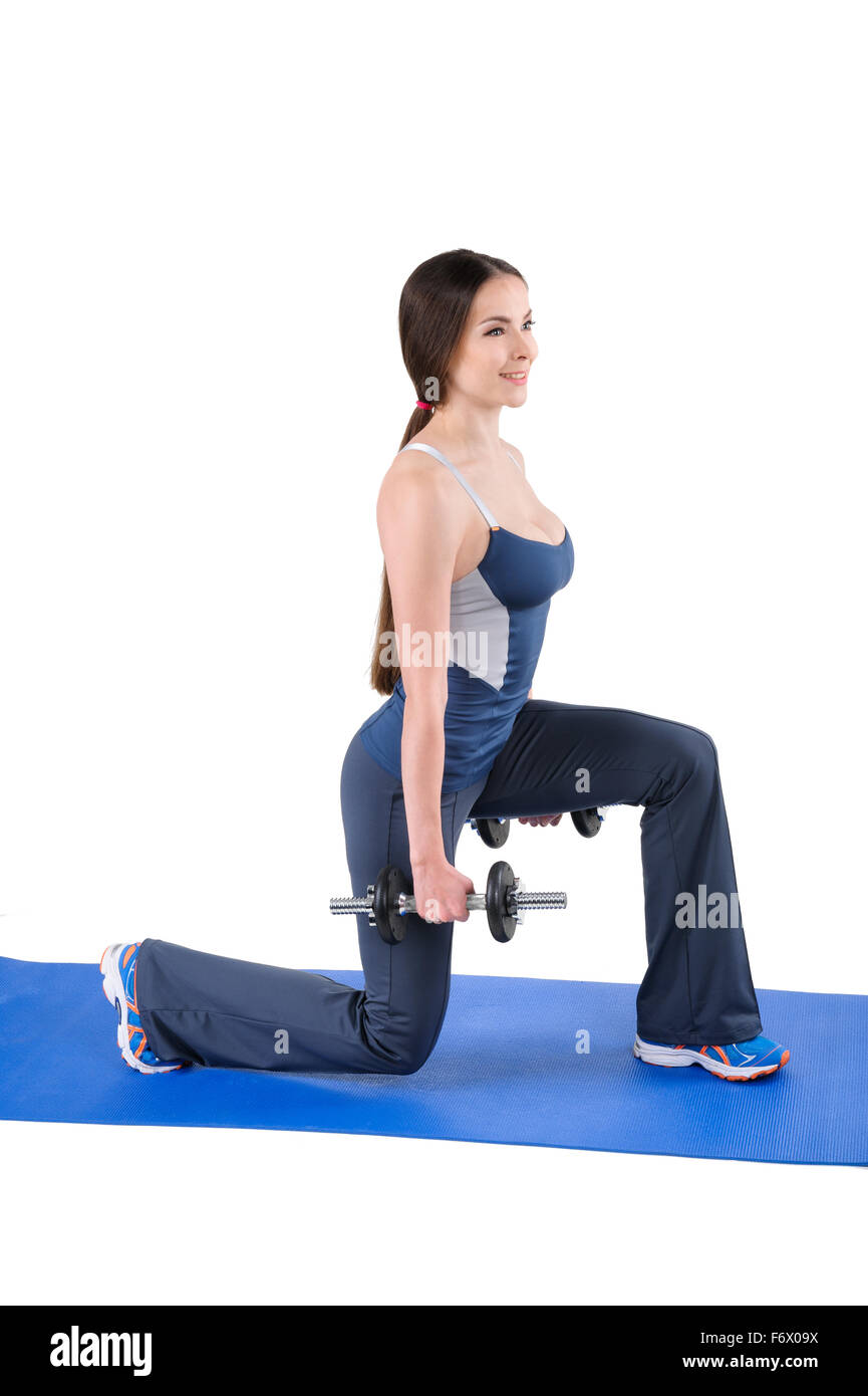 Standing Dumbbell Split-Squat Workout Stock Photo