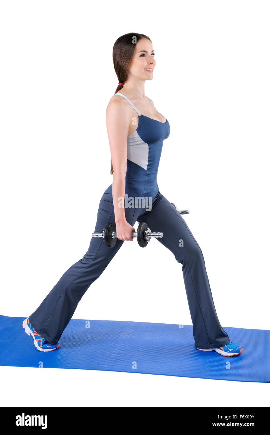 Standing Dumbbell Split-Squat Workout Stock Photo