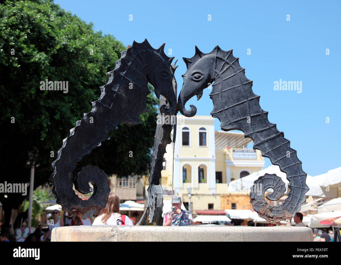 Seahorsefountain in the Old Jewish Quarter Rhodes Old Town Stock Photo